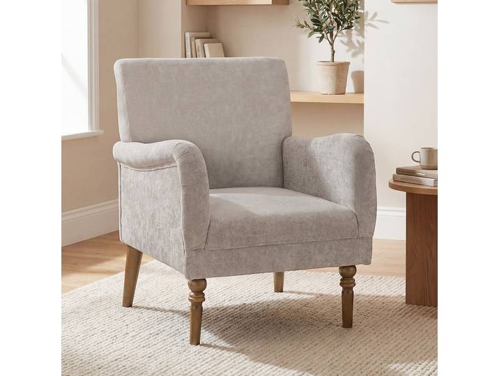 HOMCOM Fauteuil Salon 1 Place Tissu Lin Gris Pieds Bois
