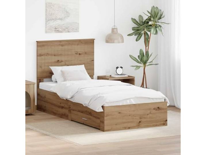 KTHLBRH Bettgestell Eiche Handwerk 90 x 200 cm Technisches Holz, modernes Design, integrierter Behälter, Doppelzimmer