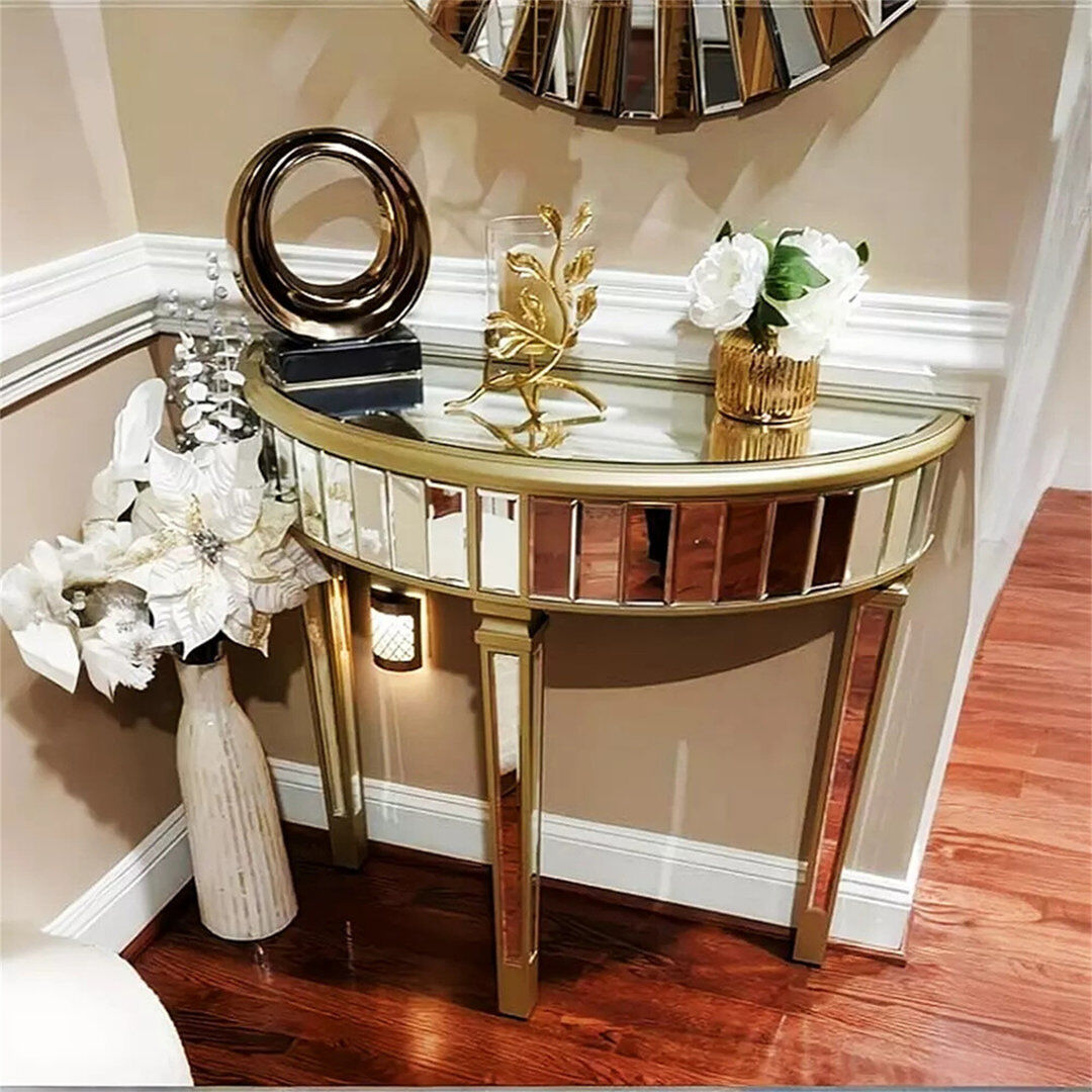 Canora Grey Ancuta 90cm Glass Console Table Gold