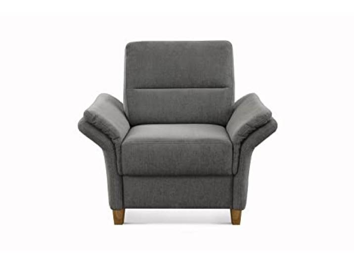 CAVADORE Sessel Wyk / Polstersessel im Landhausstil mit Federkern + Holzfüßen / passend zur Garnitur Wyk / 97 x 90 x 89 / Chenille, Grau