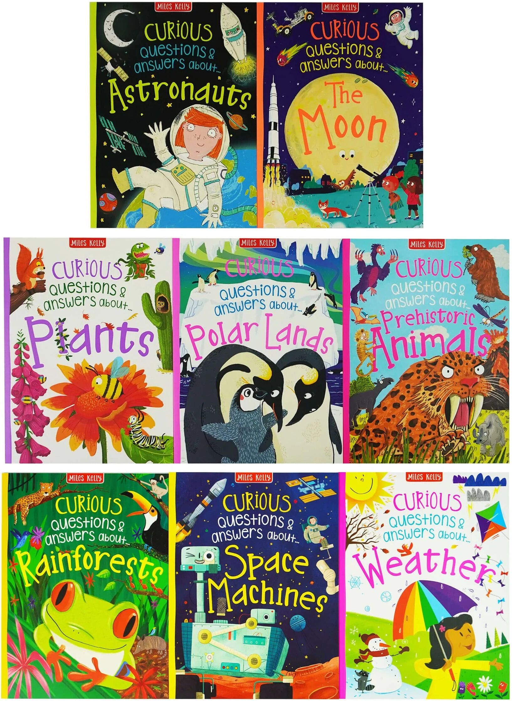 Miles Kelly Publishing Ltd A Curious Library of Questions & Answers 8 Books Collection Set – Prehistoric Animals, Astronauts, Space & Educational Discovery Collection for Kids