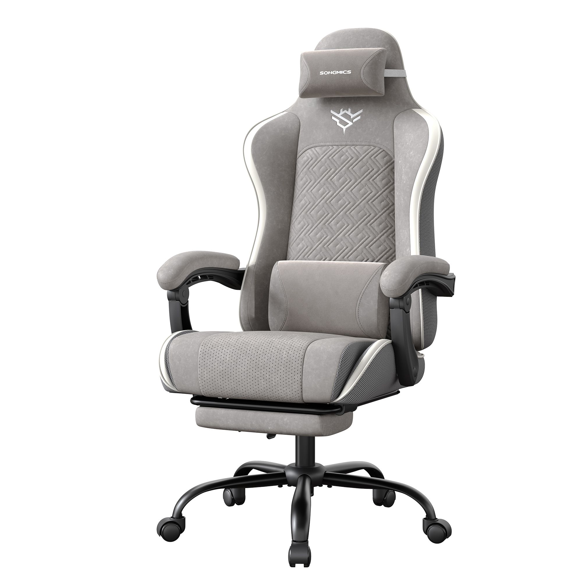 SONGMICS Ergonomischer Gaming Stuhl mit Fußstütze und Federkissen OBGB35079G01