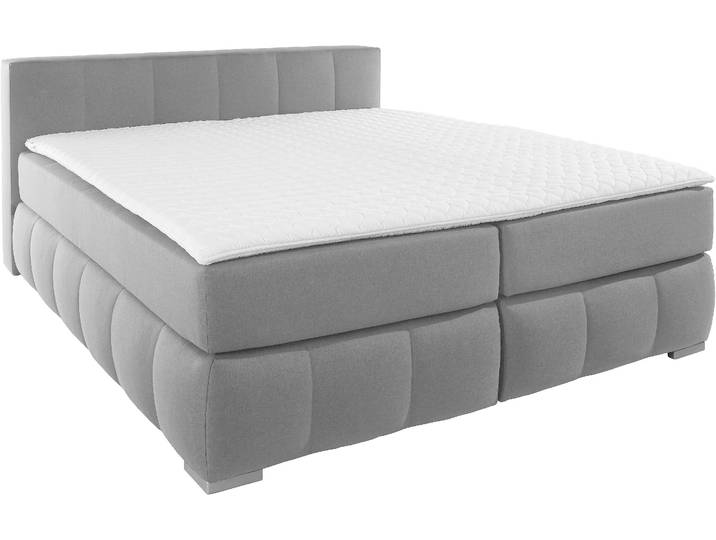 Boxspringbett, Samtoptik, Grau, 207×245 cm, Inkl. Topper, XXL-Überlänge, Home-affaire