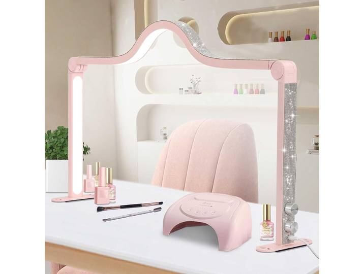 48W demi-lune lampe à ongles Salon de beauté Extension de cils bouton interrupteur bureau lumière de remplissage maquillage pliable lampe à ongles LED demi-lune lumière