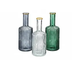 Relaxdays Vasen aus Glas, im 3er Set, Blumenvasen in Flaschenform, H x D: 20,5 x 8 cm, Dekovasen gerillt, mehrfarbig