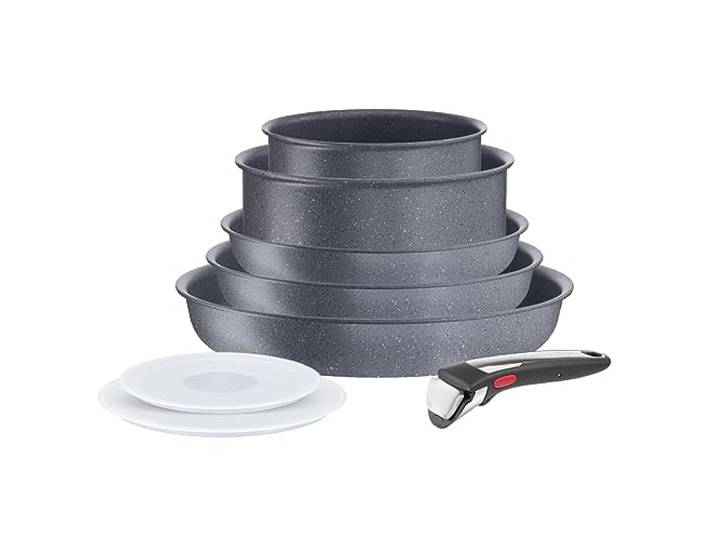Tefal Ingenio L7669802 Kochgeschirr, 8-teilig, Induktion, Antihaftbeschichtung, stapelbar, Pfannen und Töpfe + abnehmbarer Griff, spülmaschinengeeignet, Made in France, Natural On