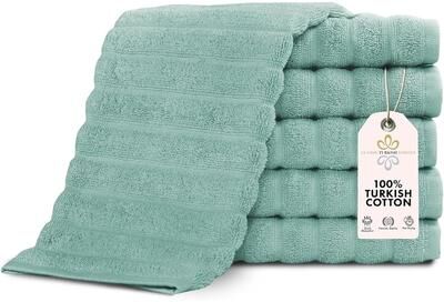 Classic Turkish Towels "Brampton Set of 6 Luxury Turkish Cotton Washcloths - 13x13"""