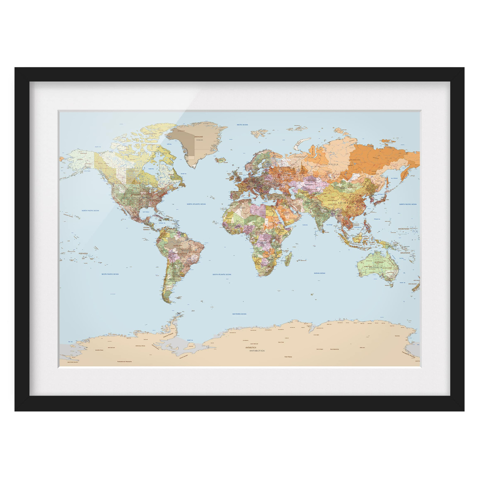 home24 Politieke Wereldkaart Wanddecoratie, Massief Grenenhout, Multicolour, 100 x 70 cm