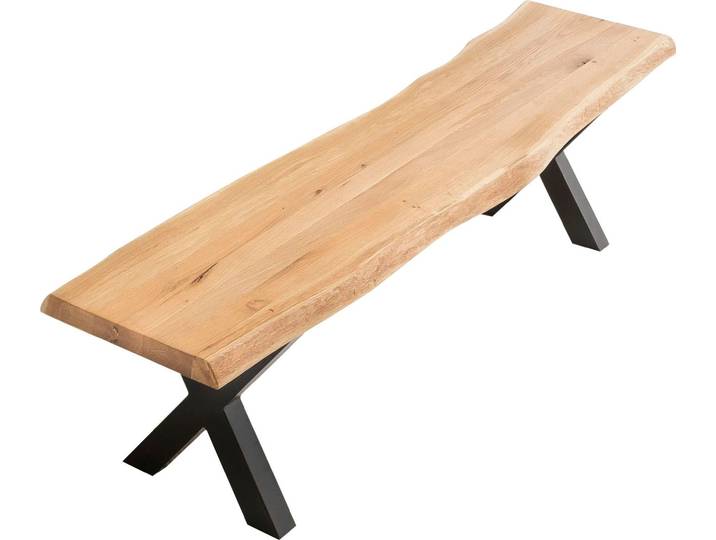 Bank HOME AFFAIRE Tristan , beige (natur, schwarz), B:240cm H:45cm T:38cm, Sitzbänke, Bank, aus Massivholz Eiche