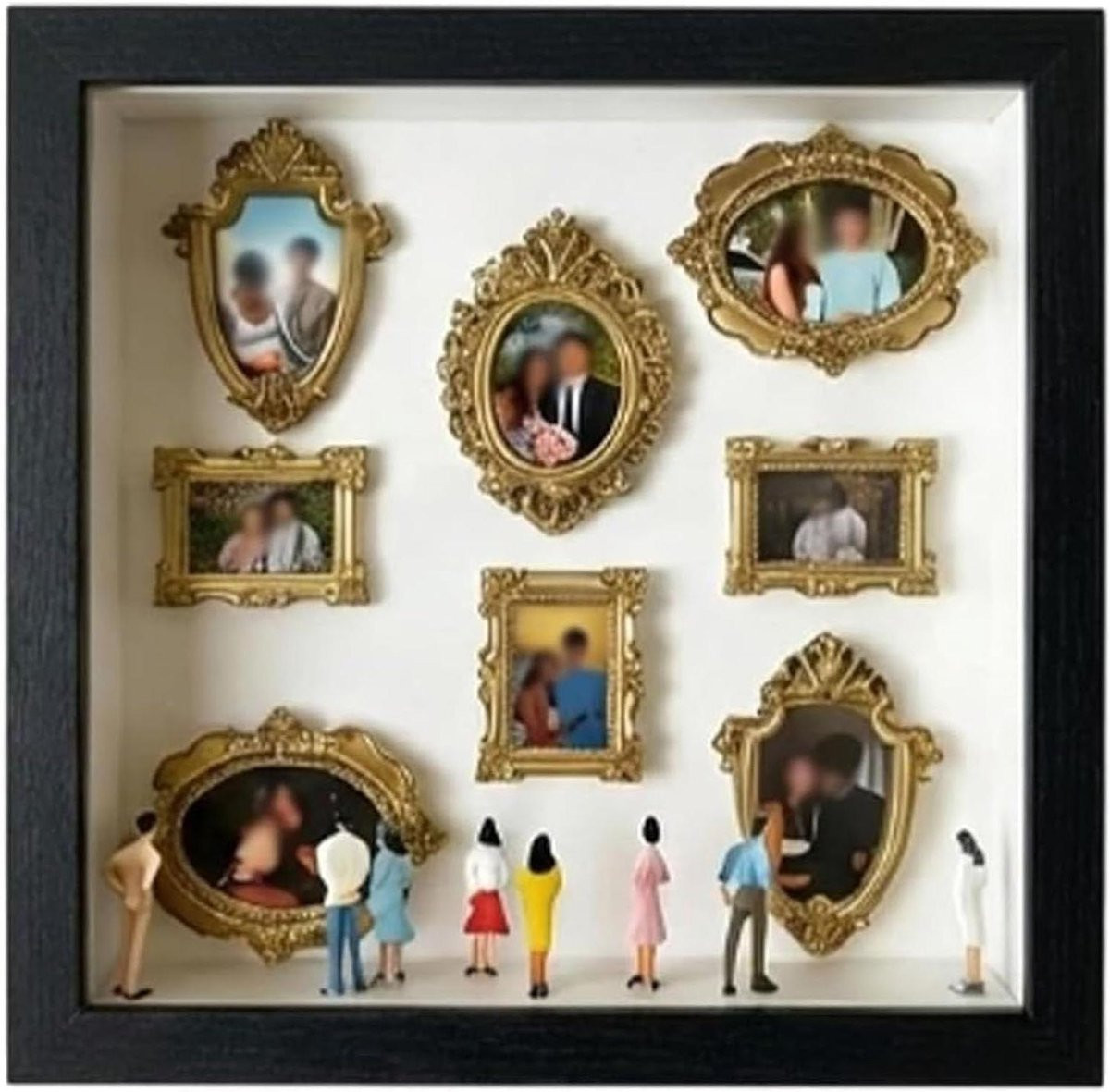 Museum Silhouet Box Zwart met Gouden Frames - 25 cm