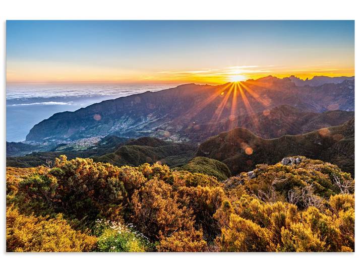 Wandbild ARTLAND Sonnenaufgang über Madeira Bica da Cana , bunt (farbe bild(er): orange), B:120cm H:80cm, Alu Dibond, Bilder, Wandbild, als Alubild, Leinwandbild, Poster, Wandaufkleber in verschied. Grössen