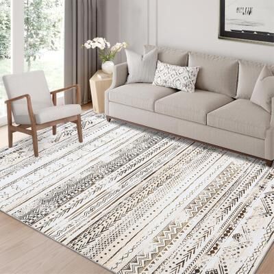 Garvee Geometric Stripes Soft Boho Washable Floor Area Rug