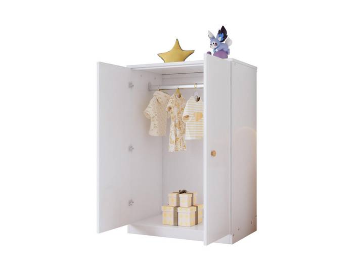 Okwish Kleiderschrank 80/50/120 cm weiß aus MDF mit 2 Türen und Kleiderstange, Weiß, Holz, 80x120x50 cm, Schlafzimmer, Kleiderschränke
