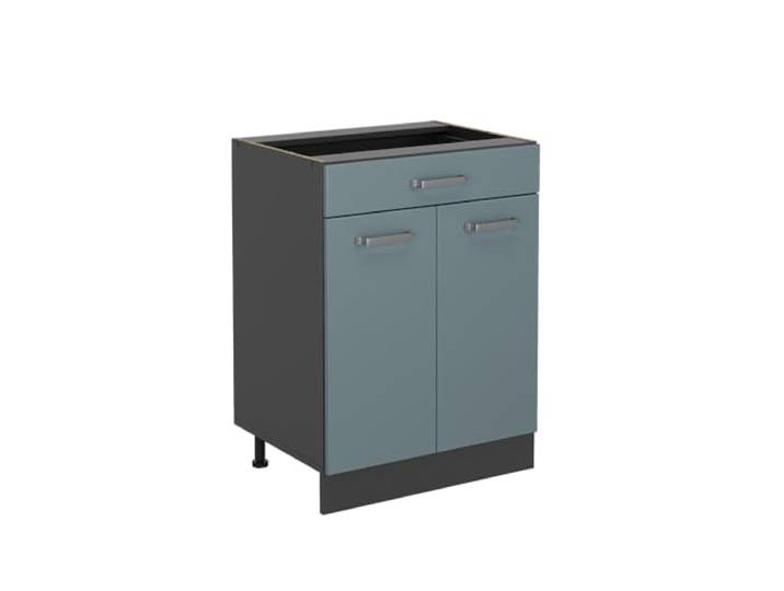 Vicco Küchenunterschrank R-Line, Blau-Grau, 60 cm 1 Schublade · Ohne Arbeitsplatte · Höhenverst. Füße · Metallgriffe · Leichter Zugriff