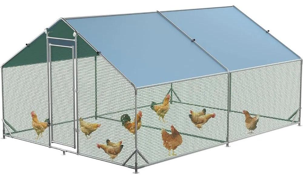 Hühnerstall Outdoor - Begehbares Hühnergehege - 3×4×1,95 m - Verzinkter Stahl - Wasserdichtes Dach - Große Voliere für Hühner Enten Wachteln - Silbergrau