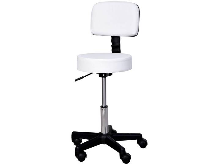 Homcom Arbeitshocker höhenverstellbar Rollhocker Drehhocker mit Lehne Rollen Büro Weiß, Kunststoff, 35x84x35 cm, Büromöbel, Bürostühle, Bürohocker
