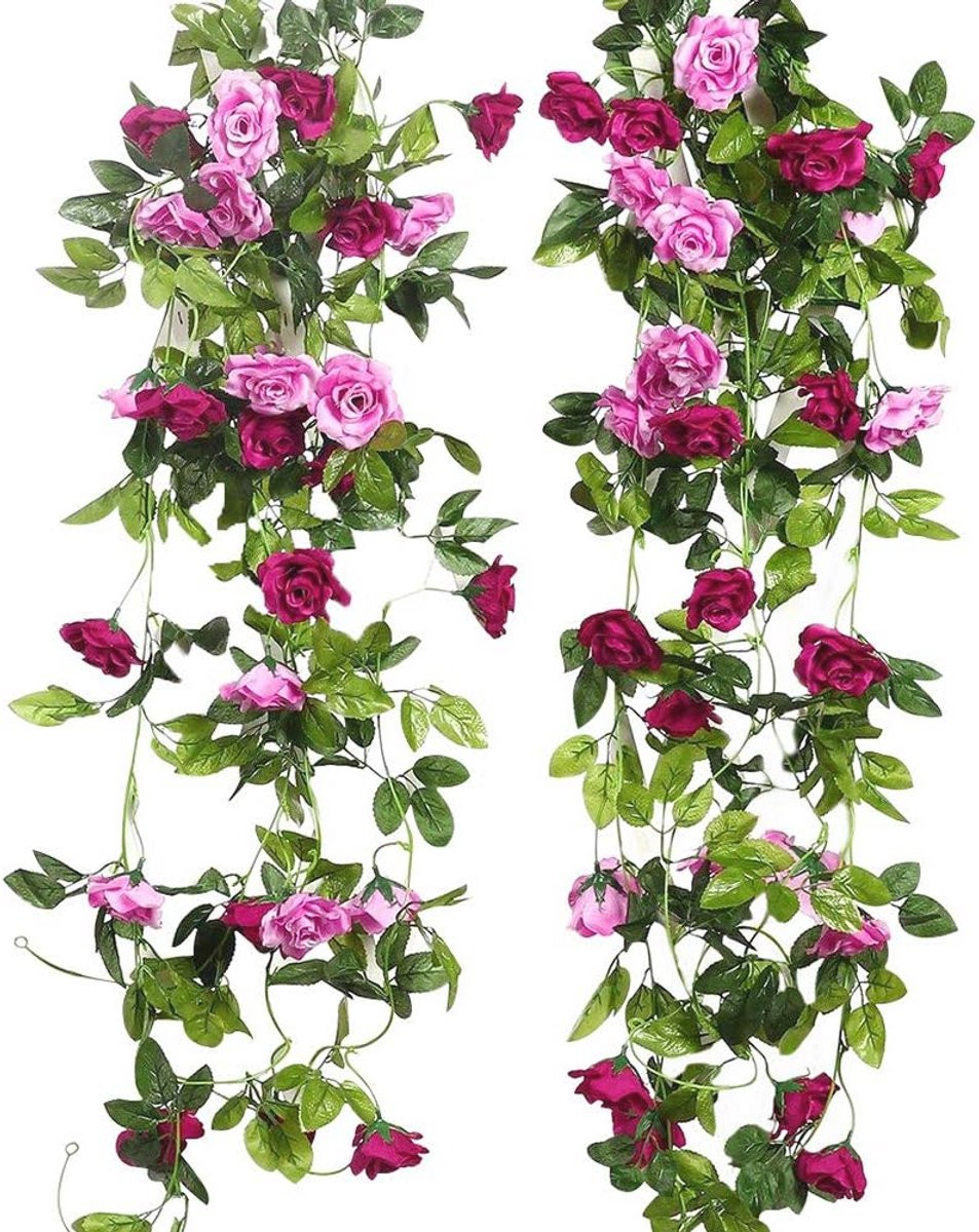 2 Stuks Tweekleurige Kunstrozenslinger van 240 cm voor Bruiloft en Decoratie