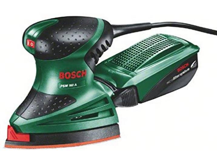 Bosch Home and Garden Multischleifer PSM 160 A, 3 Schleifblätter, Karton (160 W, Schwingzahl 24.000 min-1, Schwingkreis-Ø 1,6 mm), 603377000