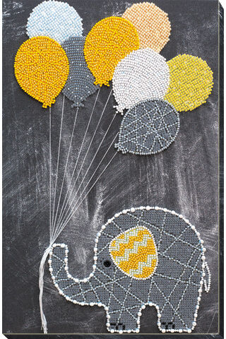 Perlen-Stickbild "Elefant mit Luftballonen", 21 x 32 cm