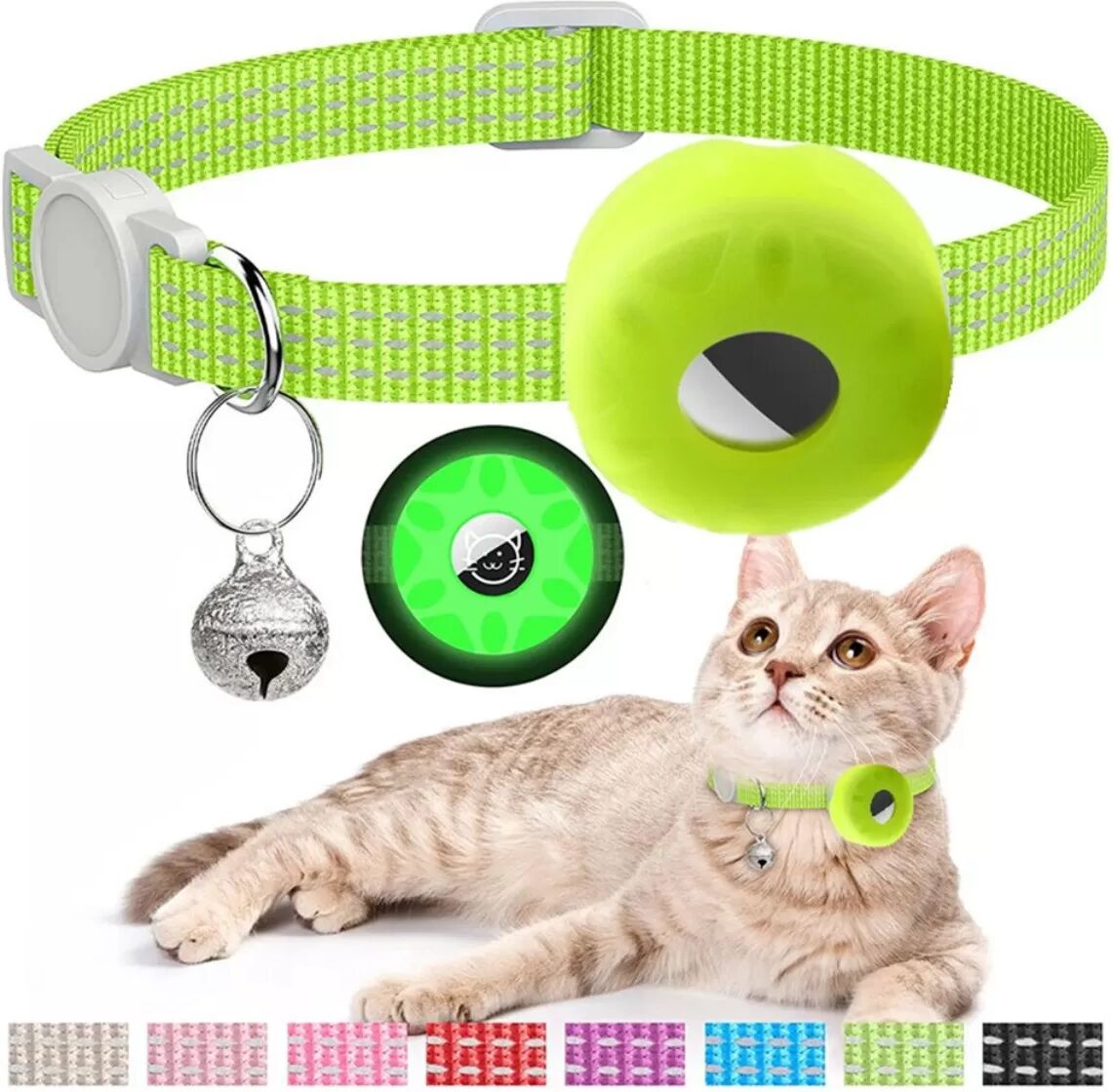 INF Leuchtendes Airtag-Halsband für Haustiere mit Glocke – Verstellbar & Anti-Verlust Gelb