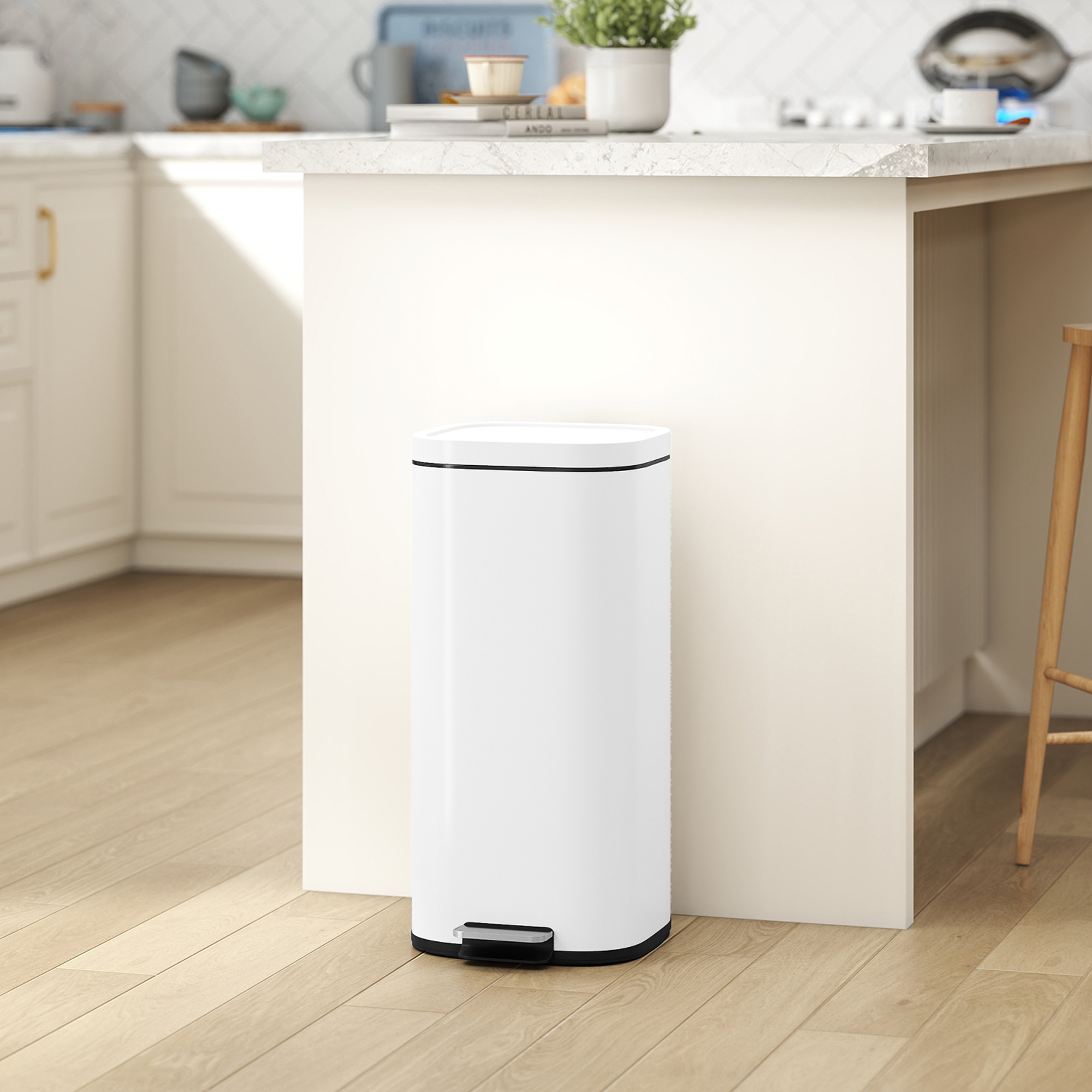 Homcom Pattumiera da cucina 30 L a pedale con coperchio ammortizzato e fermo apertura, crema   Aosom Italy