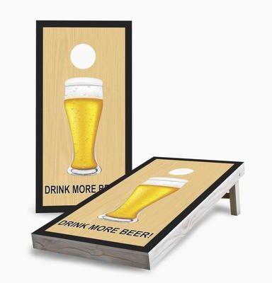 Skip's Garage Drink More Beer Glass Regulation 2x4 Cornhole Game Set