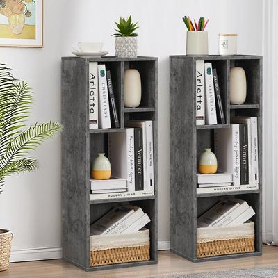 Javlergo Set of 2 Modern 4-Tier Bookshelves Asymmetric Storage Shelf Horizontal or Vertical Bookcase for Living Room Bedroom