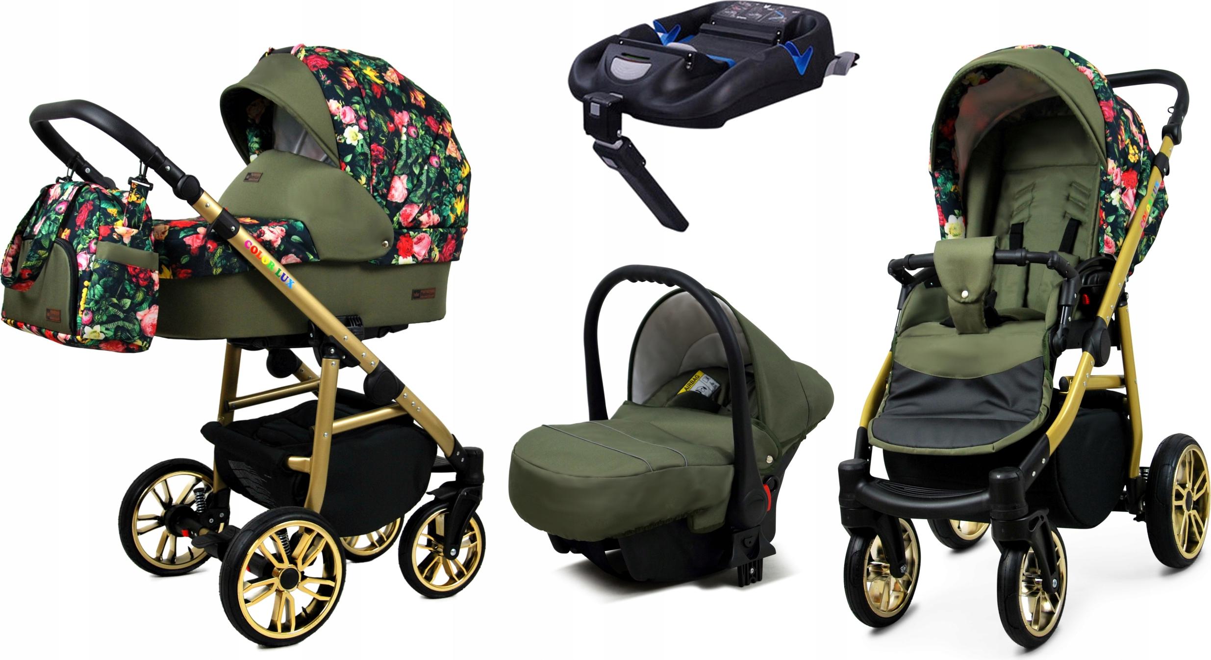 BabyLux Color Lux | 4in1 Kinderwagen Set | Roses With Tulips On Black | Kombikinderwagen | Kind