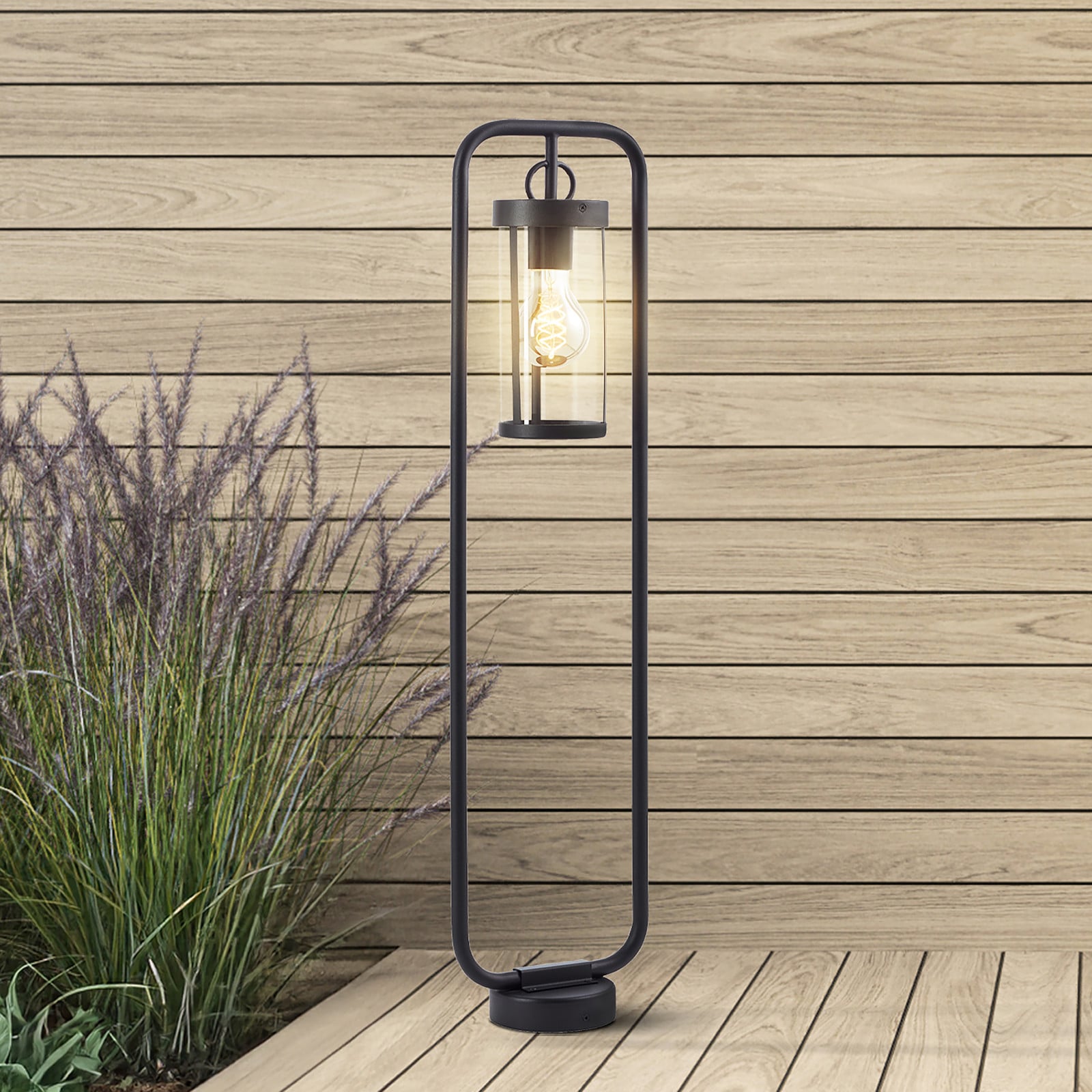 Brilliant Sidney padverlichting zwart met glas en metaal, Hoogte: 85 cm