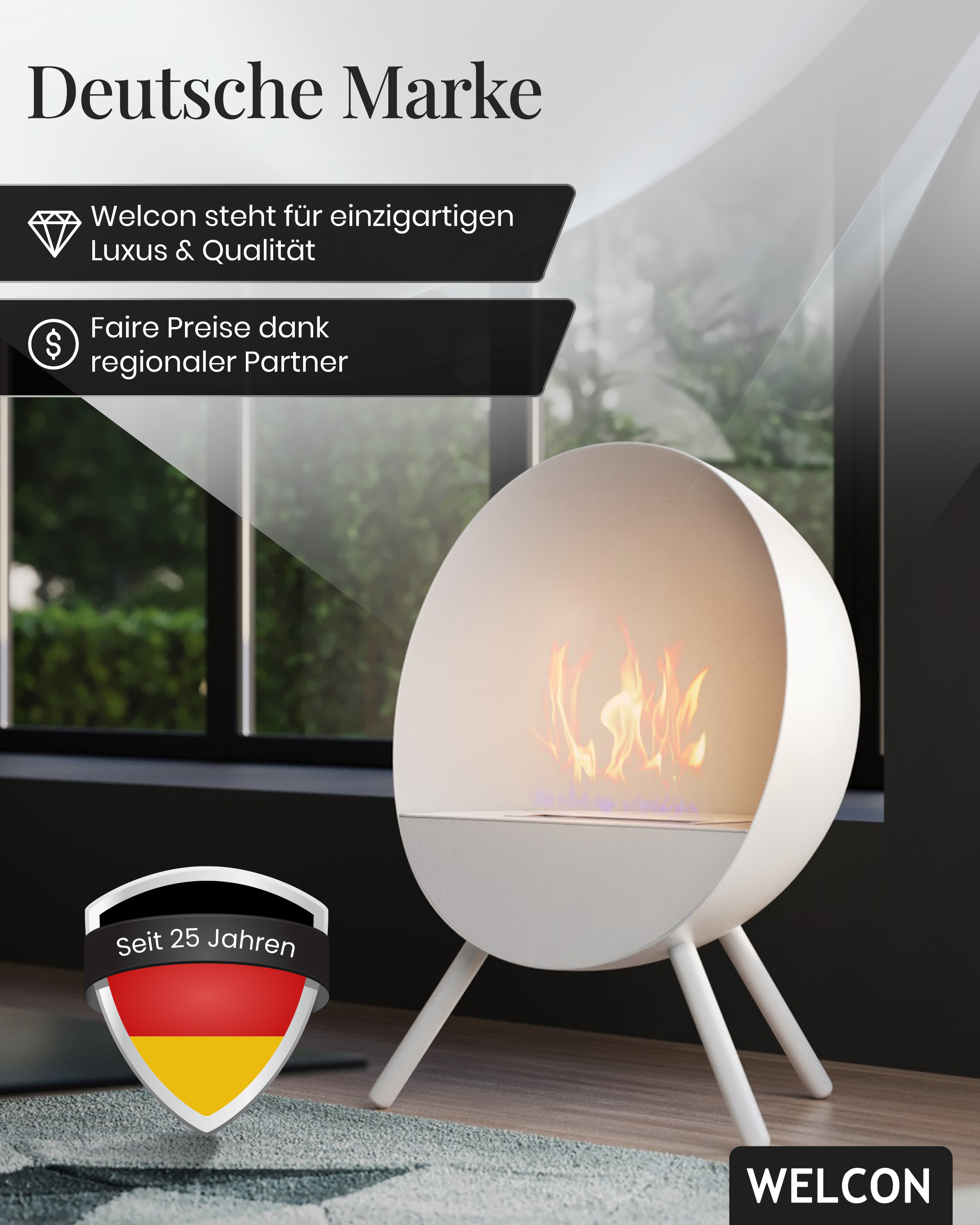 WELCON Bioethanol Kamin & Fireplace Bergen weiß | Standkamin