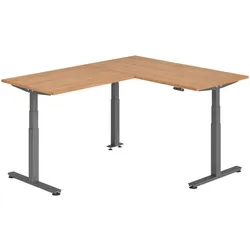 bümö Eckschreibtisch elektrisch höhenverstellbar L-Form: 160 x 200 cm in Nussbaum, Gestell graphit - Stehschreibtisch mit Memory-Steuerung,