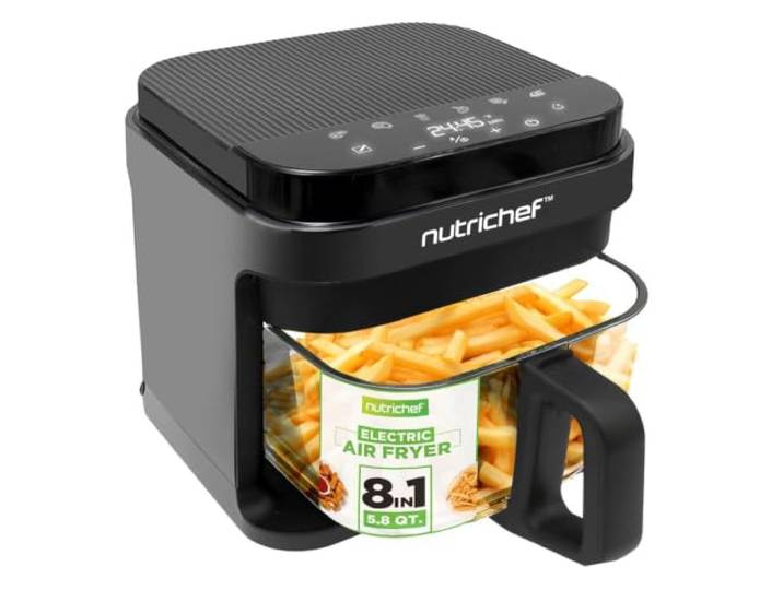 Nutrichef Luftfritteuse, 5,5 l, 8 voreingestellte Kochmodi, transparenter Behälter, präzise Temperatur- und Zeitkontrolle