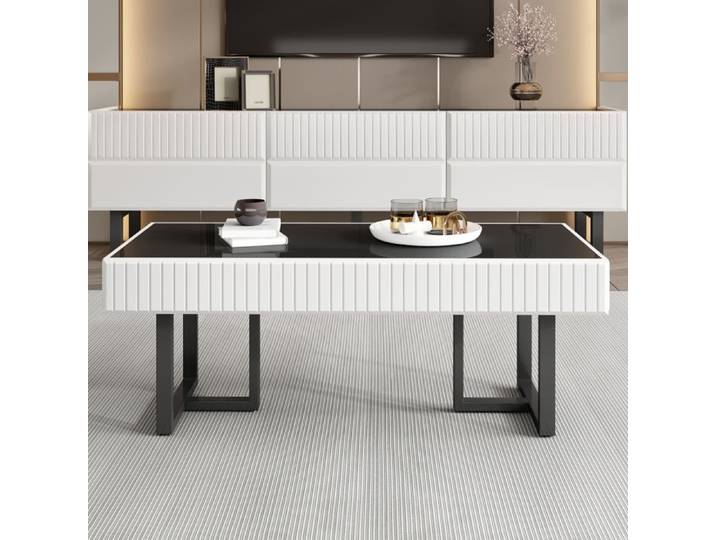Ensemble meuble TV et table basse - KOMHTOM - 170x38x47 cm - Noir et blanc - Design minimaliste - Brillant