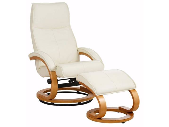 Paris - Fauteuil De Relaxation + Tabouret Crème Cuir