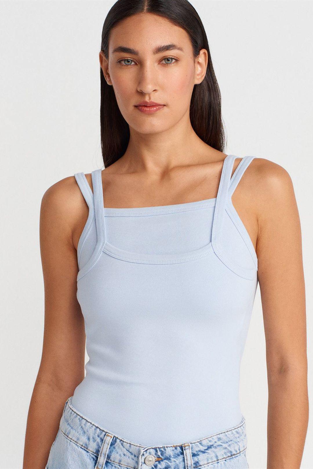 Rippenshirt ohne Ärmel mit quadratischem Ausschnitt