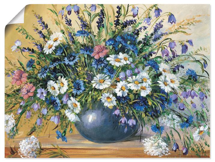 Wandbild ARTLAND Vase mit Kornblumen , weiss (farbe bild(er): weiß), B:60cm H:45cm, Bilder, Wandbild, als Leinwandbild, Poster in verschied. Grössen
