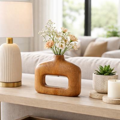 Sagebrook Home Decorative Vase - Brown Wood Sculptural Open Cut-Out, 7 in.