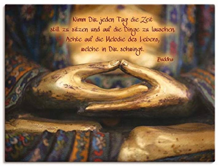 ARTLAND Wanddeko Leinwand Bilder Wandbild 60x45 cm Bilder mit Sprüchen Buddha Buddhismus Quote Zitat Motivation Zen Q3MA