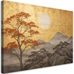 LEINWANDBILD Wohnzimmerdruck - Goldene Berglandschaft 90x60cm