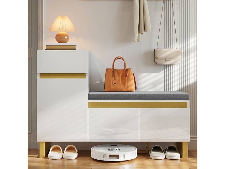 Meuble à chaussures grande capacité PINGGO, armoire d'entrée moderne et minimaliste multi-niveaux avec tiroir et porte pour l'organisation de la maison