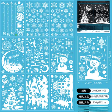 Inspire Picks 9PCS Snowflake Christmas Window Stickers Reindeer New Year Electrostatic White Holiday Decals d