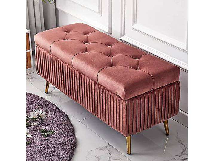 ASHILD Moderne Aufbewahrung Bank Aus Samt, Leder Gepolsterte Bank Mit Stauraum, Eingangsbank Mit Getufteten Knöpfen, 60x40x45 cm, Für Schlafzimmer, Wohnzimmer, Flur (Grün)