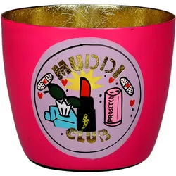 Madras Windlicht M mit Motiv Muddi Club in hot pink/gold