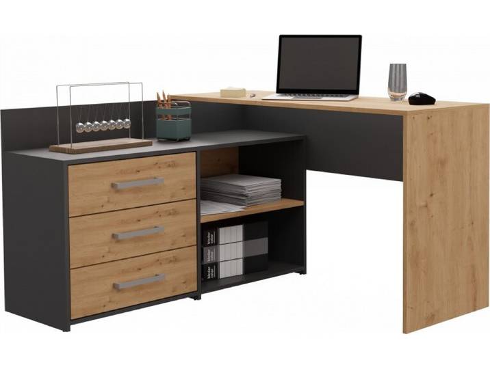 Bureau avec commode MIKOL – chêne artisan / anthracite