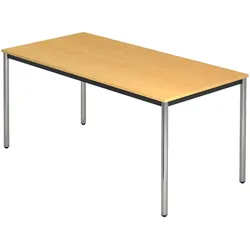 bümö Multifunktionstisch Buche, Tisch 160 x 80 cm, Tischfuß verchromt - einfacher Tisch, Besprechungstisch System D-Serie, Konferenztisch,