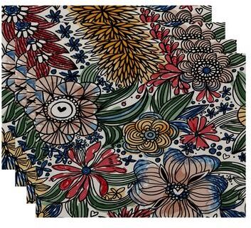 E by Design 18x14-inch, Zentangle Floral, Floral Print Placemat (Set of 4)
