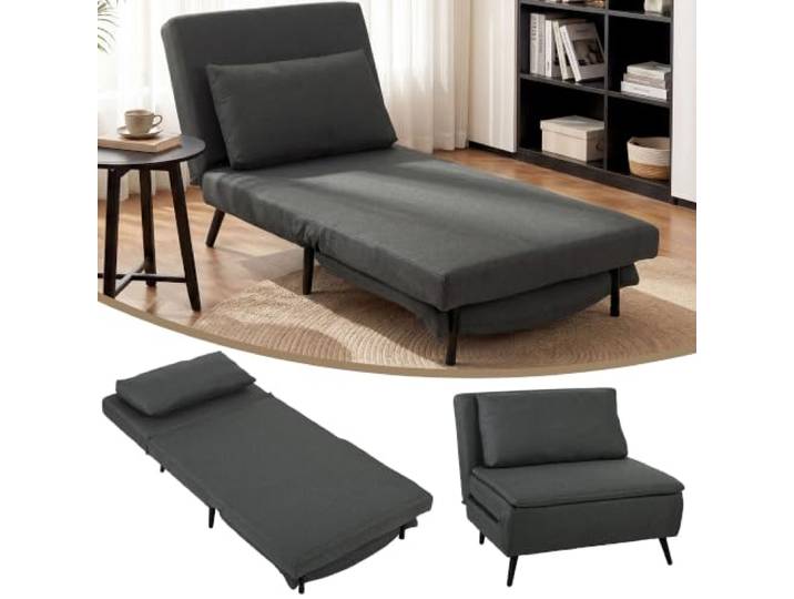 HOMCOM Schlafsessel 3-in-1 Sessel mit Bettfunktion Klappbar Dunkelgrau Relaxsessel, Schlafsofa, Verstellbare Rückenlehne, Lendenkissen, Leinenoptik, Wohnzimmer, Schlafzimmer, OEKO-TEX Standard 100