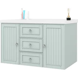 STILVORA Wandhängender Waschbeckenunterschrank MDF Grün 78,5x46x46,8 cm mit Keramikbecken