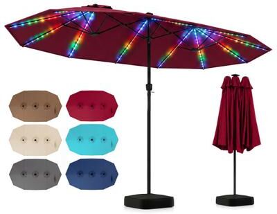 Costway 15.5FT Extra-Large Patio Umbrella with Base 12 Reinforced Ribs-Red