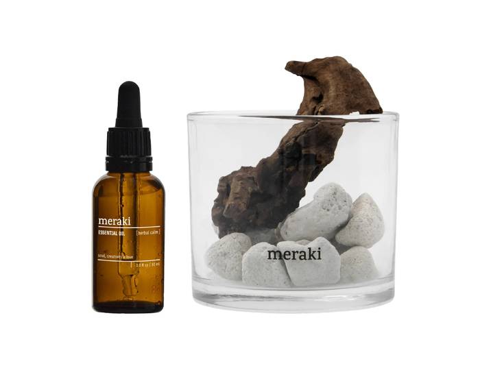 Meraki Meraki geurverspreider lavasteen en hout incl. olie Herbal calm, wit